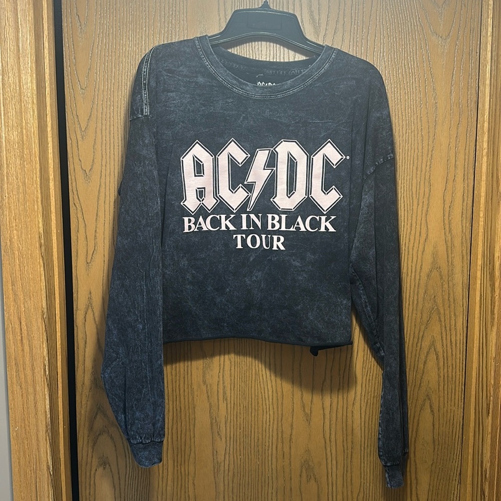 AC/DC Back In Black Shirt Womens Black Crop Top Long Sleeve
